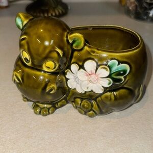Vintage Japan Green Hippo Planter